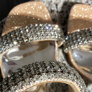 Badgley  Mischka showing Sade Jeweled Double Band Stilettos size 6.5 Blush Gold